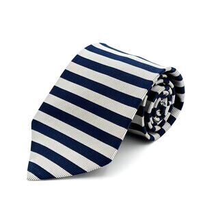 Vintage Hathaway Silk Repp Tie Striped Navy Blue Silver 80s Traditional Preppy